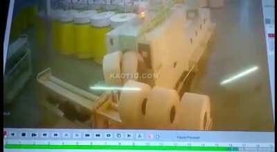 Worker sucked into machine.