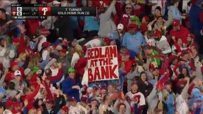 Trea Turner crushes his 3rd HR of the postseason to put the Phillies up 1-0 in the 1st