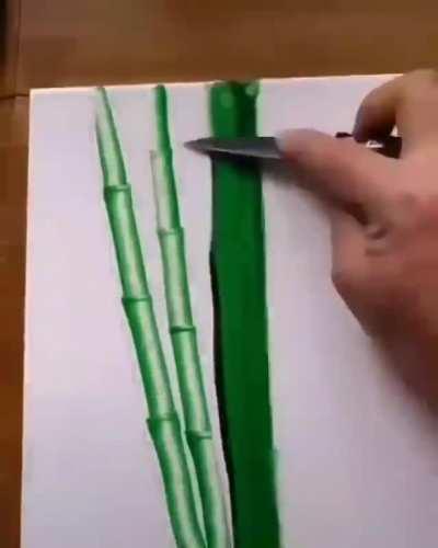 Painting a bamboo scene with a knife