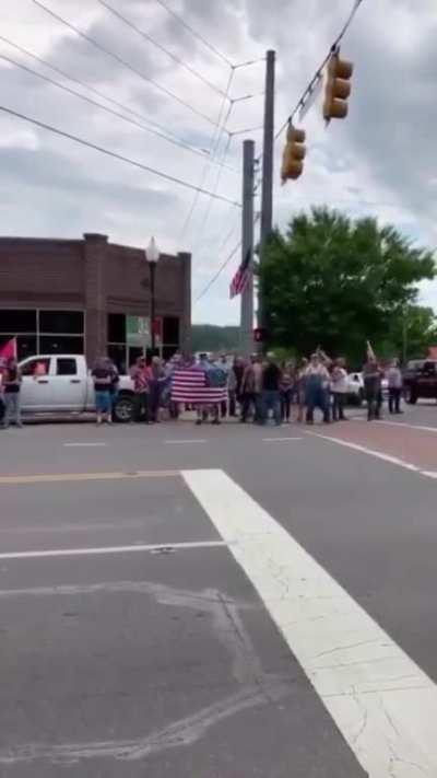 BLM counter-protesters in Cheatham County Tennessee today. “Fuck you black bitch suck my white dick.” BLM did a silent protest for an hour and a half. [OC]