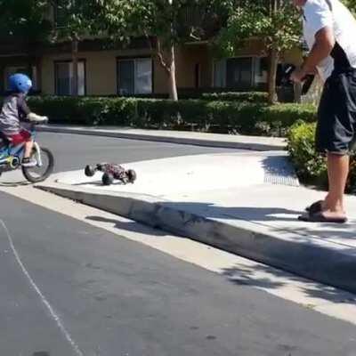 Dad Hits Kid On Bike With Remote Control Car