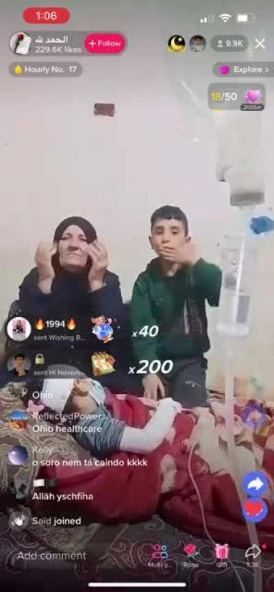 A very questionable mom and son begging for donations for their sick family member. From the 10 minutes I have been watching this live, not one drop of IV dripped. Donation amount at the end.