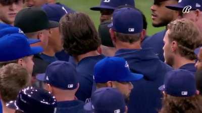 Benches clear between the Blue Jays and Rays after an altercation at third base. 