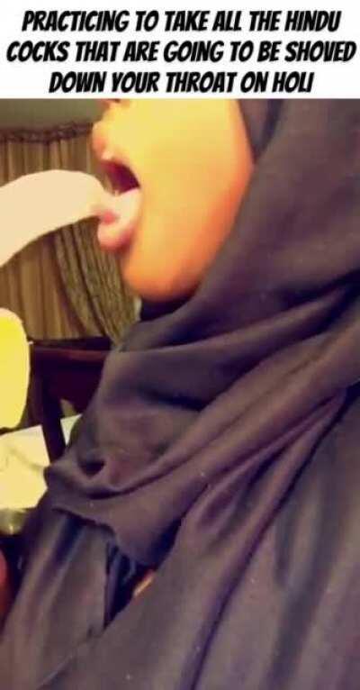 Hijabi Msluts training their throats for uncut Kafir Hindu cocks 😋