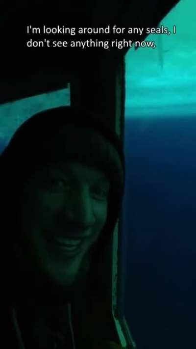 Guy descends observation tube at McMurdo Antarctic research station to peer under the ice.