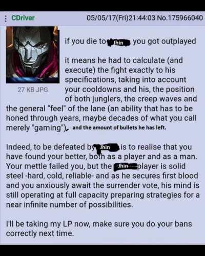 Found this peak jhin content on twitter