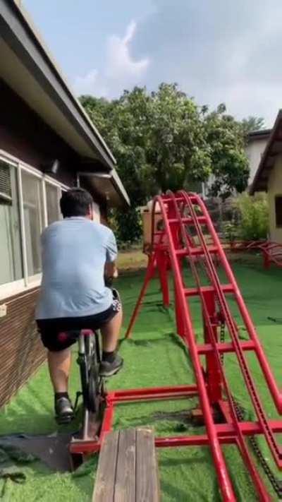 A father built a personal home roller coaster powered by.... his legs.