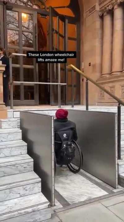 Hidden wheelchair elevator within the steps in London