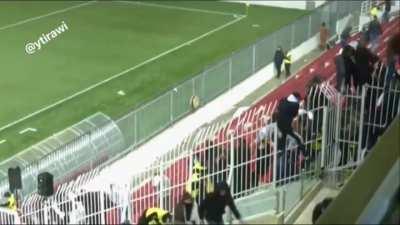 Some of the scenes from the Football Stadium in occupied E-Jerusalem yesterday after the Israeli occupation forces sadistically deployed smoke grenades into the stadium during the final match. Tens of Palestinians suffered smoke inhalations some suffocati