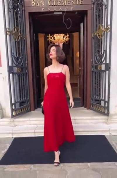 With red dress