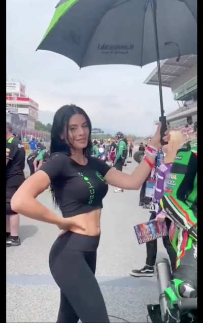 Beautiful umbrella girl seen from every angle