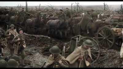 The transition from black and white to colour in Peter Jackson's &quot;They Shall Not Grow Old&quot;, a documentary film about life on the front lines for British WWI soldiers