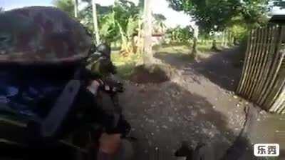 SAF (Special Action Force) Commando's, engaging BIFF (Bangsamoro Islamic Freedom Fighters) snipers, while bounding through cover to cover.