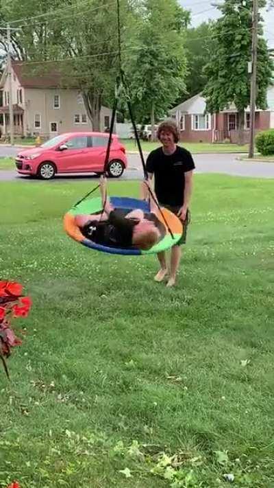 Kid laughs so hard spinning on the swing that he pees himself!