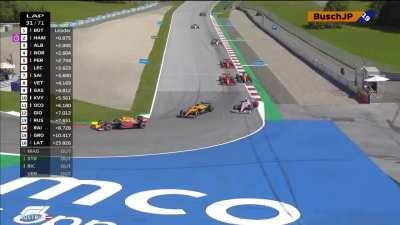 Sainz and Vettel have contact, Vettel spins!