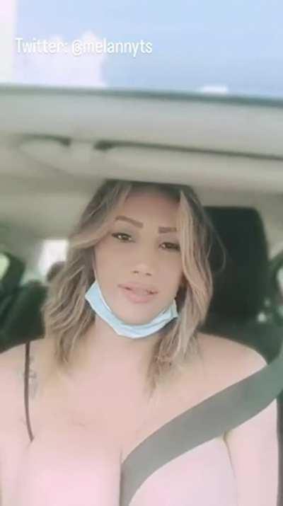 Trans Showing Big Tits in Car