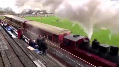 This narrow gauge railway in Slovakia is the only railway which passes through the middle of a soccer stadium.