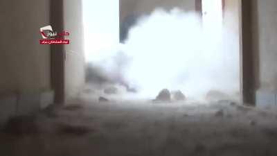 Sultan Murad Brigade fighters using an improvised cannon system to target SAA held positions - Aleppo - 4/20/2015