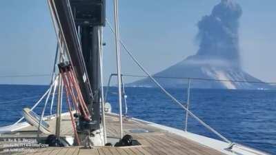 Moment the Stromboli volcano erupted