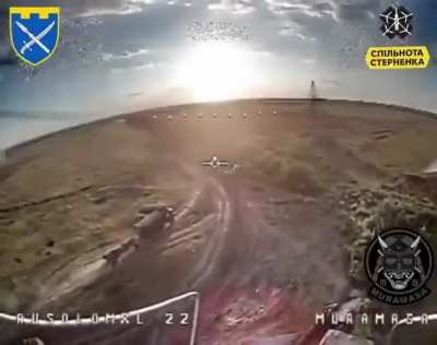 FPV pilots of the Ukrainian 109th Territorial Defense Brigade &quot;Muramasa&quot; unit attack Russian supply trucks in the Pokrovsk area. Donetsk Oblast.