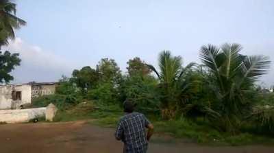 This man wielding a valari, an ancient axe boomerang weapon, in Tamilnadu, India