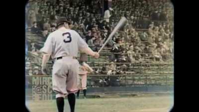 Video of Ruth and Gehrig taking BP Colorized