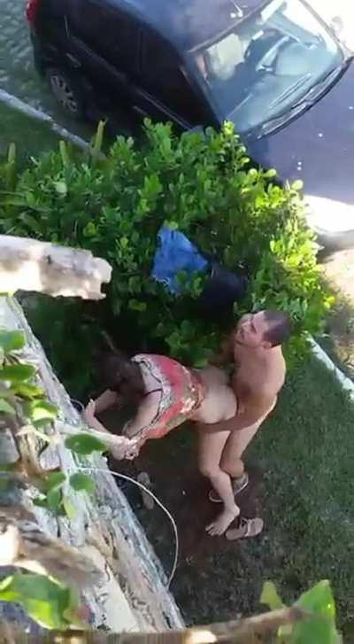 Couple Caught Fucking Behind A Bush