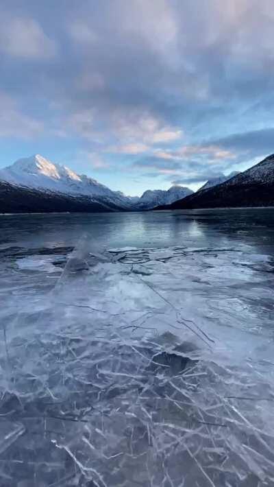 Ice stacking on lake Eklutna as it's beginning to freeze.