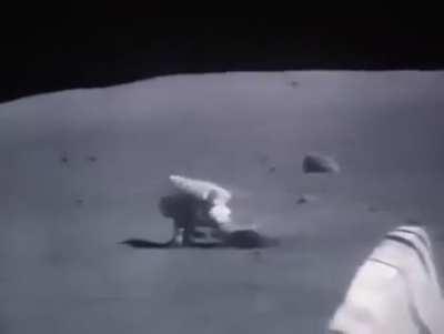 Sped video of astronauts on the moon