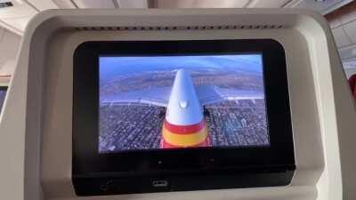 Watching the landing inside a passenger plane