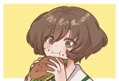 Yukari eating a burger