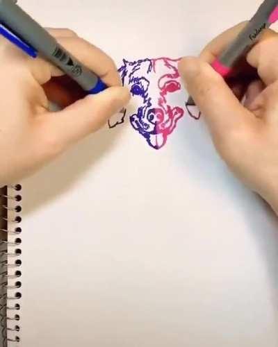 How can you draw with two hands at once at that level?