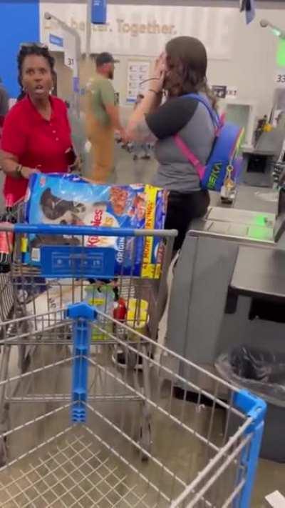 Ladies screams uncontrollably because she cut infront of male shopper