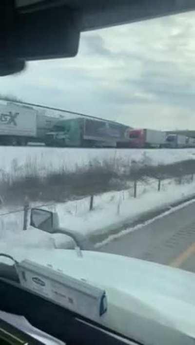 12 hour line to thru the US/Canadian border due to protests. Taken this morning in Detroit.