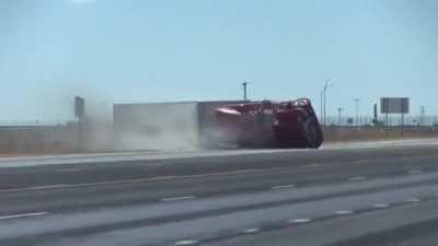 Strong Winds flips Semi on it's side