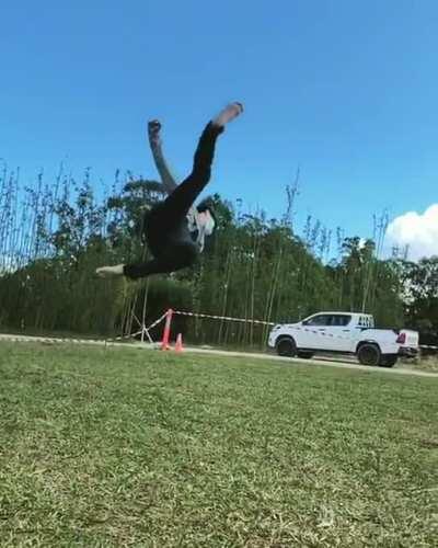 Simu Liu showing off his martial arts stunts skills for Shang-Chi