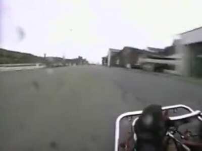 No, this is NOT sped up. Isle of Man Superkart Grand Prix, sometime in the 90s. Top speed 150mph, 0-paradise in 3 seconds