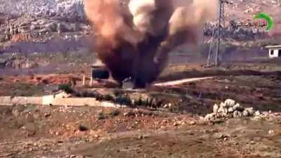 Syrian Army BMP is rocked by an IED on the road outside of Al-Zabadani - March 2013