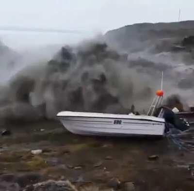 Greenland fishermen escaping remnants of a mega-tsunami