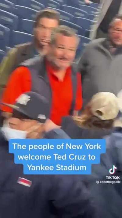 New York Yankees fans greeting Ted Cruz