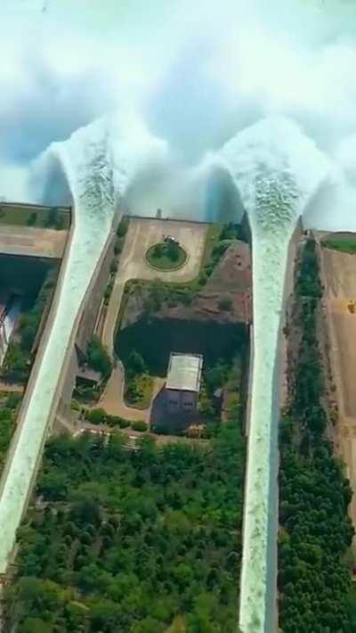 Water from Yellow river flowing through Xiaolangdi dam in China