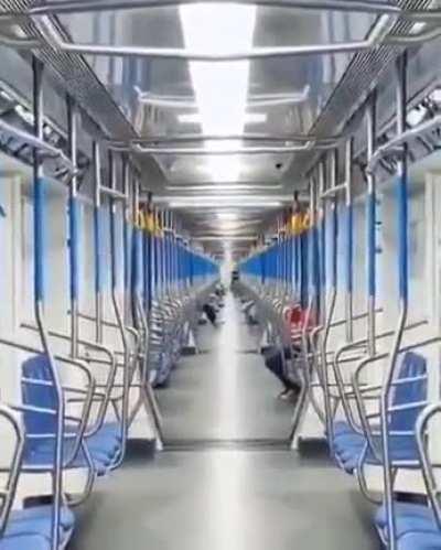 Inside a train while it turns