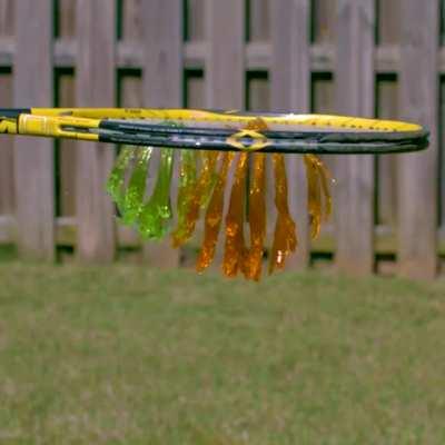 Jello through a tennis racket in slow motion