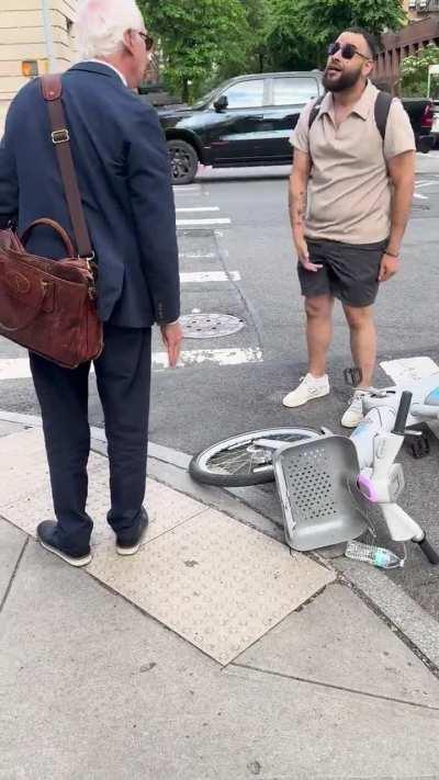 Local gentleman calmly explains a traffic incident on UES