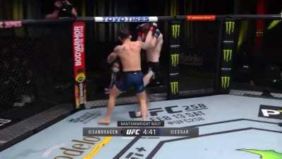 Frankie Edgar walking down Cory Sandhagen with relative ease, and drowning him with pressure.