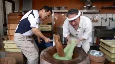 These people making mochi in Nara, Japan.