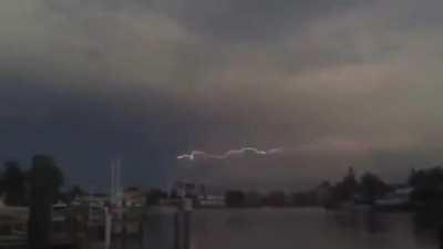 Horizontal lightning cutting through the clouds