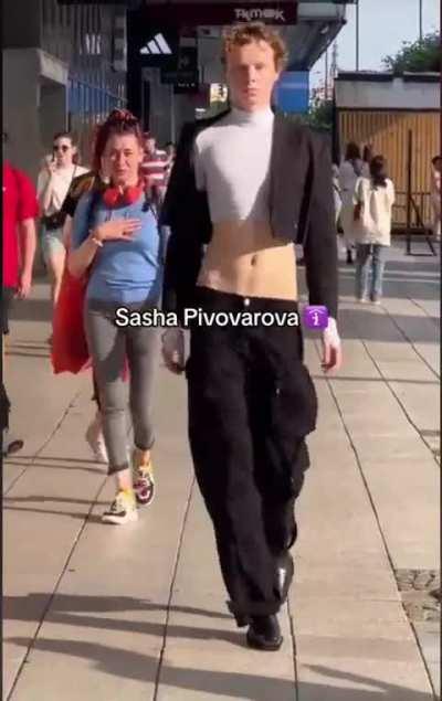 Male &quot;modes&quot; attention seeker using pedestrian zone as catwalk in Germany