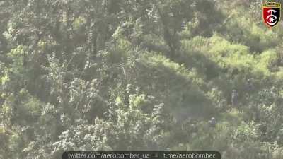 Ukrainian assault team from 30th mechanized runs into a group of retreating Russian troops in chest tall brush.