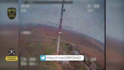 Russian surveillance cameras placed on a high tower in the village of Vasylivka, Kherson region, were located and destroyed by drone operators of the 501st Separate Marine Infantry Battalion.
